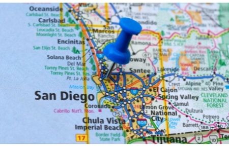 Map of San Diego title loan lending companies.